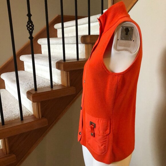 Lauren Ralph Lauren Active Hi Collar Knit Vest w Snap Closure Orange Sz M - Picture 4 of 8